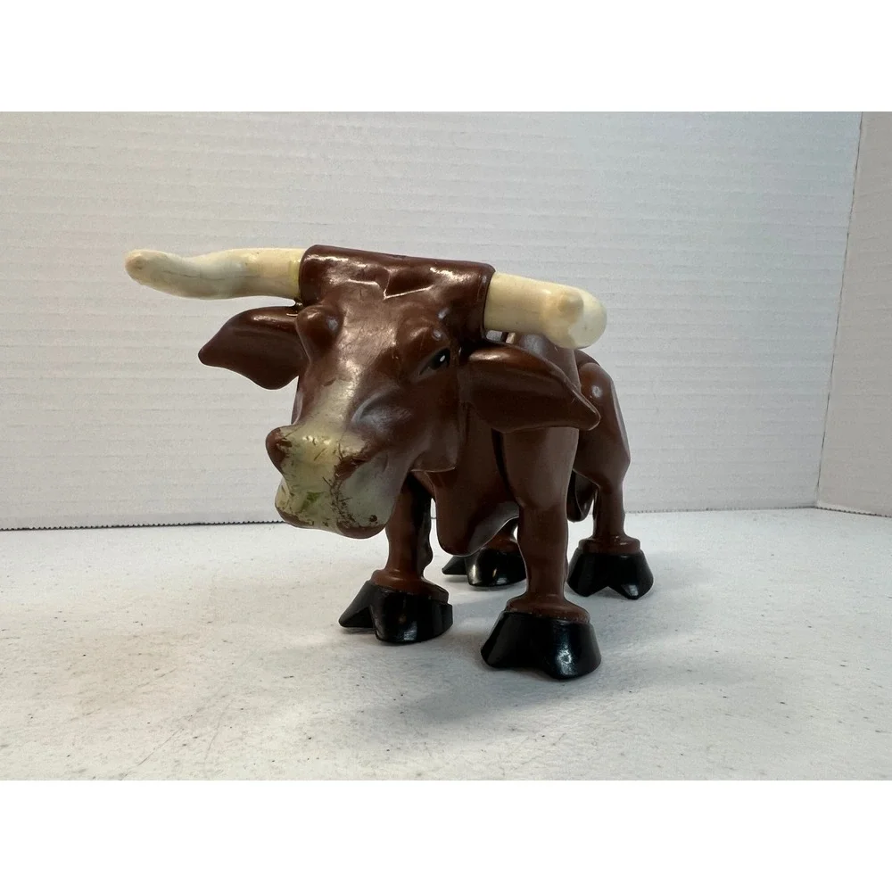 Vintage Fisher Price Little People Brown Bull Longhorn Farm Animal Toy Figure